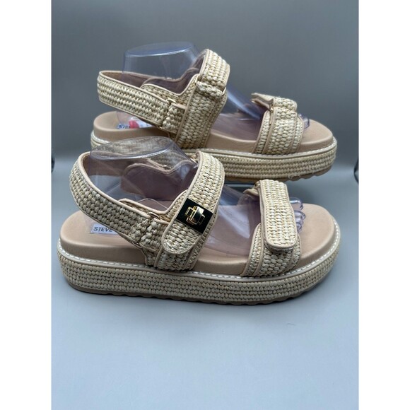 Steve Madden Bigmona Women's Natural Raffia Sandals Casual Platform Size 11 - Picture 2 of 7
